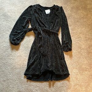 Large new with tags black sparkly Fraiche by J faux wrap dress